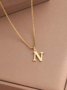 1pc Women Initial Letter A-Z Necklace, Stainless Steel Alphabet Pendant, Halloween & Back To School Gift