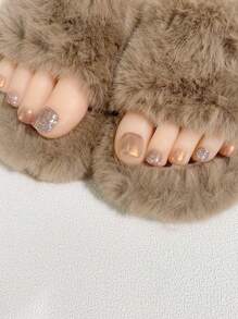 24 Chiếc Ngắn Vuông Ngón Chân Móng Tay Nghệ Thuật, Ngọt Ngào Colorblock Lấp Lánh Miếng Dán Móng Tay, Với 1 Móng Tay Đệm Khối Và 1 PC Jelly Gel - Nhiều màu - Xem 2