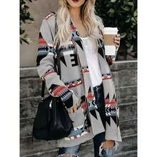 Women Boho Cardigan Open Front Long Sleeve Shawl Collar Sweater Coat - 灰色 - 查看 4