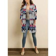 Women Boho Cardigan Open Front Long Sleeve Shawl Collar Sweater Coat - 灰色 - 查看 3