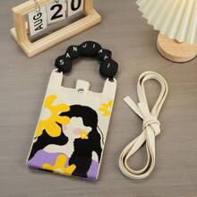 新款日式女式卡通小包手机包碎花针织斜挎包手提包收纳包 - 黑色 - 查看 2