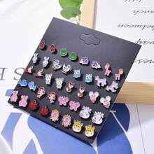 40 件/套儿童多色金属动物、蝴蝶、猫头鹰、独角兽、火烈鸟、泰迪熊耳钉套装，日常佩戴 - 彩色 - 查看 3