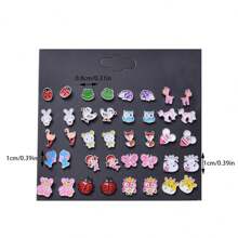 40 件/套儿童多色金属动物、蝴蝶、猫头鹰、独角兽、火烈鸟、泰迪熊耳钉套装，日常佩戴 - 彩色 - 查看 5