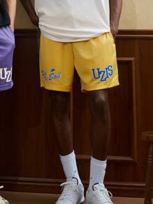 UZISER Uziser Boyfriend Style Men's Quick-Drying Sports Shorts Training Quarter Mesh Breathable Hollow Printed Shorts