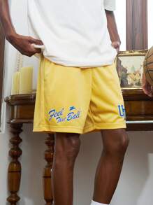 UZISER Uziser Boyfriend Style Men's Quick-Drying Sports Shorts Training Quarter Mesh Breathable Hollow Printed Shorts