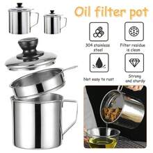 Stainless Steel Oil Filter Strainer Pot With Filter For Kitchen, To Filter Frying Oil And Store Cooking Grease - Silver - View 6