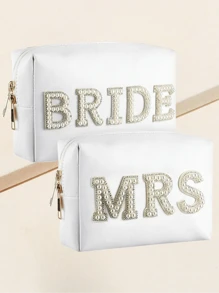 1 pièce Sac de maquillage étanche de mariée, organisateur de toilette pour femmes, sac cosmétique de voyage grande capacité, élégant pour la rentrée scolaire