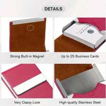 1pc Business Card Holder, PU Leather Business Card Case Pocket Card Holders For Men Or Women, Metal Slim Name Card Holder With Magnetic Closure Back To School