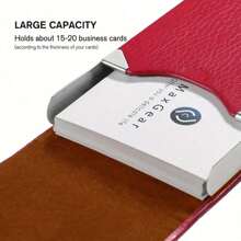 1pc Business Card Holder, PU Leather Business Card Case Pocket Card Holders For Men Or Women, Metal Slim Name Card Holder With Magnetic Closure Back To School