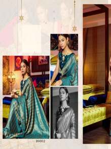 Flawless Embroidered Satin Peacock Blue Contemporary Saree For Women - Peacock Blue - View 1