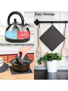6 PCS Silicone Trivets Set, Heat Resistant Pot Holders, 7 IN Non-Slip Hot Pads For Kitchen, Multi-Purpose Square & Round Mats For Hot Dishes, Pots, And Pans - Black/Grey - Multicolor - View 5