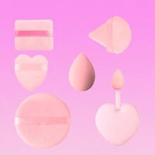 mik&joe 7pcs/Set Pink Valentine'S Day Makeup Powder Puff Sponge Kit