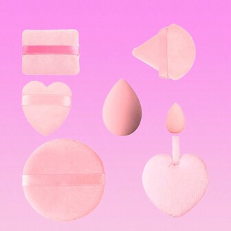 mik&joe 7pcs/Set Pink Valentine'S Day Makeup Powder Puff Sponge Kit