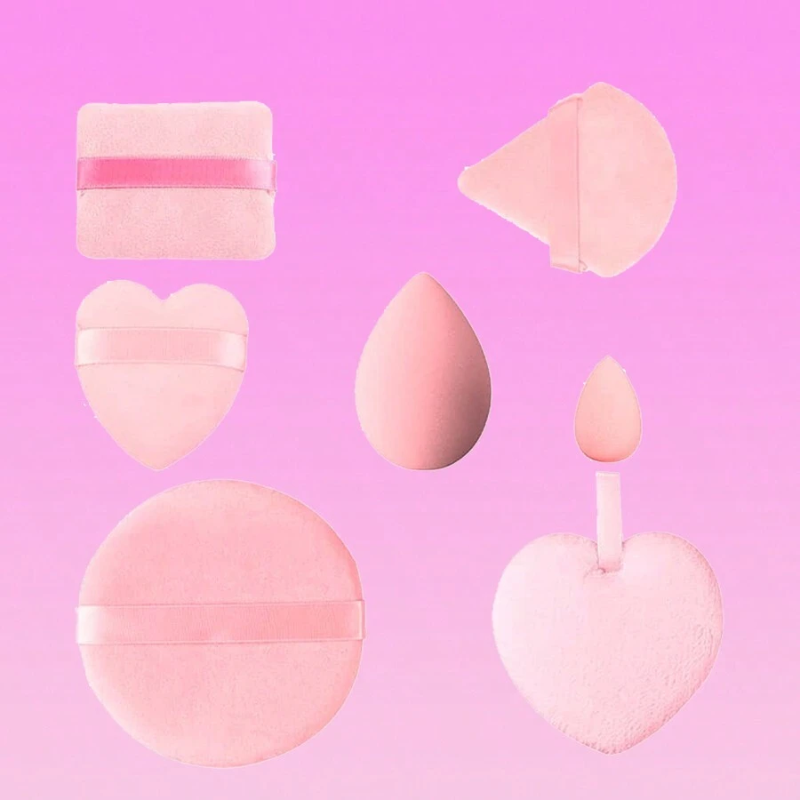 mik&joe 7pcs/Set Pink Valentine'S Day Makeup Powder Puff Sponge Kit