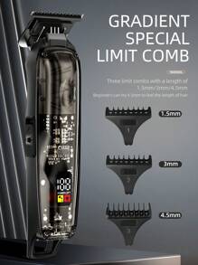 KIKIDO Professional Electric Cordless Hair Clipper Rechargeable Beard Hair Trimmer Transparent Shell Adjustable Barber KK-314 - Black - View 9