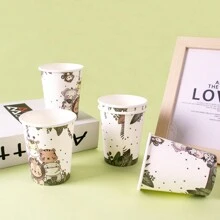 10/20/50 件丛林派对卡通动物长颈鹿狮子生日派对野餐一次性杯子，圣诞节 - 彩色 - 查看 3