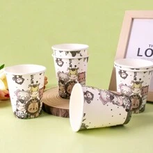 10/20/50 件丛林派对卡通动物长颈鹿狮子生日派对野餐一次性杯子，圣诞节 - 彩色 - 查看 4