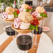 1/4PCS Bamboo Wine Glass Charcuterie Topper Board Round Appetizer Plates And Coasters For Wine Glasses - Ideal For Party, Bar, Restaurant, Family Gatherings Bamboo Wine Glass Coasters, Charcuterie Board Topper For Appetizers And Drinks, For Outdoor, Camping