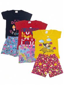 Kit Lote 4 Peças de Roupas Infantil MeninA SORTIDO - 2 Blusas + 2 Shorts