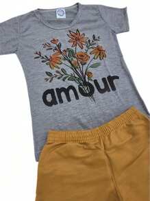 Kit Lote 4 Peças de Roupas Infantil MeninA SORTIDO - 2 Blusas + 2 Shorts
