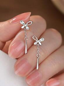 1 par de elegantes y estilosos pendientes de plata esterlina con borlas y lazo para mujeres, pendientes lindos, joyería exquisita, regalos de cumpleaños, uso diario