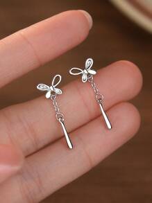 1 par de elegantes y estilosos pendientes de plata esterlina con borlas y lazo para mujeres, pendientes lindos, joyería exquisita, regalos de cumpleaños, uso diario