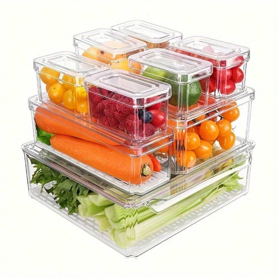10 件带盖冰箱收纳箱，可堆叠透明食品储存容器，适用于水果、蔬菜、春夏野餐、婚礼、生日、派对、母亲节、厨房收纳和储存、厨房配件万圣节装饰万圣节服装秋季装饰节日装饰 - 10件套 - 查看 1