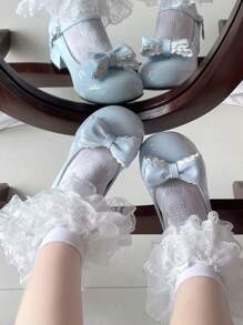 1 par de calcetines de estilo Lolita con lazo de encaje hasta el tobillo para mujeres, talla grande
