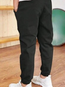 2 件青少年男孩休闲运动户外工装裤，带口袋，夏季和春秋季 - 黑色 - 查看 3