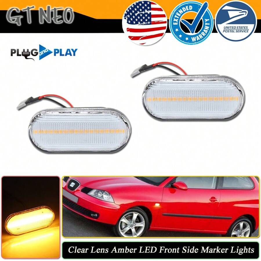 2pcs Smoked/Clear Lens Amber LED Front Fender Side Marker Lights For VW Golf Mk4 Bora Polo Jetta - 透明鏡片 - 查看 1
