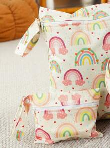 3pcs Rainbow Flower Pattern Baby Diaper Wet/Dry Bag/Pouch Baby Shower Family Decorations Gifts - Multicolor - View 11