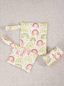 3pcs Rainbow Flower Pattern Baby Diaper Wet/Dry Bag/Pouch Baby Shower Family Decorations Gifts - Multicolor - View 3
