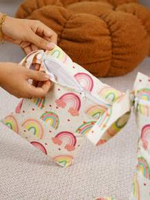 3pcs Rainbow Flower Pattern Baby Diaper Wet/Dry Bag/Pouch Baby Shower Family Decorations Gifts - Multicolor - View 9