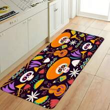 1pc Thickened 0.47 Inch/1.2cm Happy Cute Colour Skull And Musical Instruments Pattern Kitchen Mat, Non-Slip Polyester Floor Mat, Entrance Door Mat, Suitable For Laundry Room, Bedroom, Game Room Day Of The Dead Decoration - Multicolor - View 12