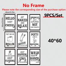 9 件/套浴室墙壁装饰、有趣的复古浴室标志海报、浴室引言艺术印刷品、浴室墙壁海报、浴室浴室装饰图片、“无框”海报、墙壁艺术、房间装饰用品、帆布 - 彩色 - 查看 11