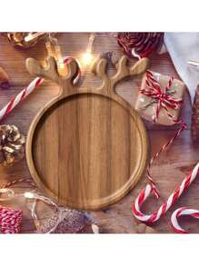 1 件圣诞木制鹿角托盘，圆形食物展示盘带手柄，可盛放奶酪、水果、面包、节日圣诞厨房礼物，适合乔迁、婚礼装饰、圣诞节
