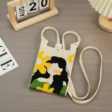 新款日式女式卡通小包手机包碎花针织斜挎包手提包收纳包 - 黑色 - 查看 6