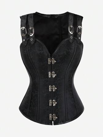 Gothic Steel Boned Corset, Vintage Punk Overbust Bodice Bustier For Women, Formal Party, Halloween Cosplay Costume