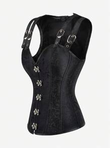 Gothic Steel Boned Corset, Vintage Punk Overbust Bodice Bustier For Women, Formal Party, Halloween Cosplay Costume - Black - View 2