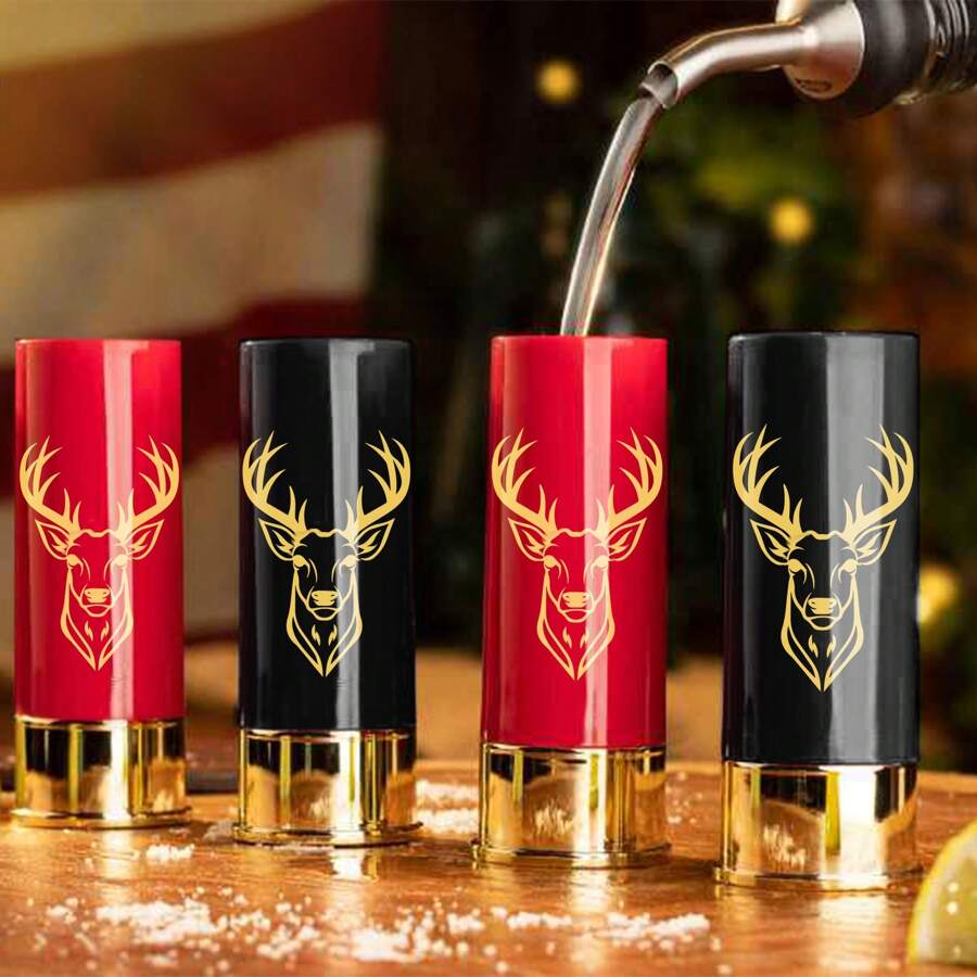 1/2/4 Stück Plastik 12GA Patronenform Becher, Hirschkopf Design, Mini Schnapsglasgeschenkbox, wiederverwendbares Plastik, Schnapsglas, Bar Werkzeuge, Cocktailglas, Whiskeyglas, Weinglas, Schnapsglasgeschenkbox, Küchenutensilien, Geburtstag/Weihnachten/Halloween/Vatertag/Muttertag Geschenk für Männer & Frauen, Barkeeper Geschenk, Party Favors, Halloween Geschenke - Verschiedenfarbig - Übersicht 1