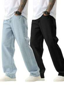 KIT 2 Light And Black Bag Jeans Wide-Leg Skater Style Carpenter Streetwear Premium Stylish - Nhiều màu - Xem 1
