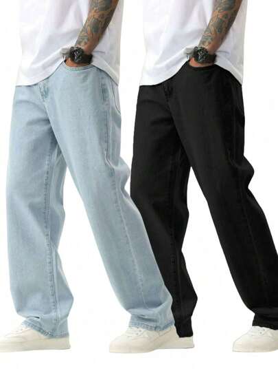 KIT 2 Calça Bag Jeans Claro E Preto Larga Balão Estilo Skatista Carpenter Streetwear Premium Estilosa