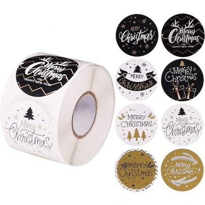 TYFYO 500Pcs Happy Holidays Stickers Thank You Christmas Stickers Christmas Tree Gift Sealing Decor, Baking Labels Black Winter Tree Present Sticker,Christmas Valentine Day