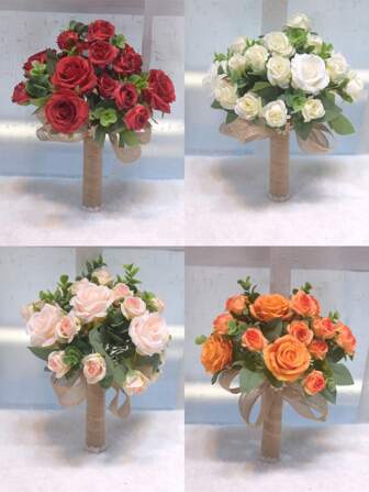 1 szt. Elegancki sztuczny bukiet ślubny z róż, wielokolorowy, realistyczna dekoracja z kwiatów jedwabiu na wesele, przyjęcie zaręczynowe i do codziennego użytku