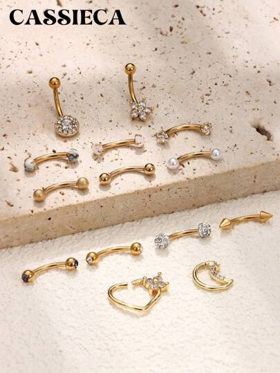  CASSIECA 1 Đồ Trang Sức Khuyên 16G Thép Phẫu Thuật 8Mm Thanh Cong Nhẫn Lông Mày Helix Tragus Ôm Môi Bụng Xỏ Khuyên Trái Tim mặt Trăng Daith Rook Dành Cho Nữ