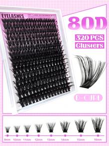 320 PIEZAS Racimos de pestañas individuales 80D Rizado D 9-16mm Kit de extensión de pestañas postizas Súper gruesas, de volumen dramático, esponjosas, ultraligeras y súper suaves, reutilizables para uso personal en el hogar o en movimiento para la vida diaria, boda, citas, fiestas, festivales de música y Halloween