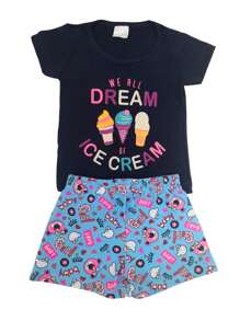 Kit Lote 4 Peças de Roupas Infantil MeninA SORTIDO - 2 Blusas + 2 Shorts