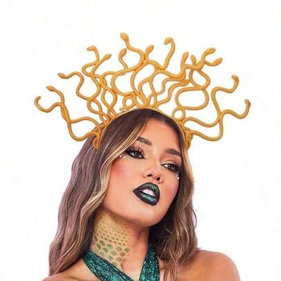 1-Piece Set, Halloween Decorative Medusa Serpentine Headband - Plastic Decorative Headpiece, Realistic Golden Snake Headband, Prop For Makeup Ball/Role Playing - Gothic Women's Fashion Headband