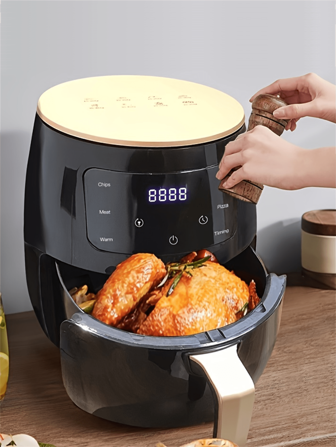 1pc Black Touch Screen Family-Sized 4.5L Extra Large Capacity Kitchen Air Fryer, Electric Fryer, Microwave Oven, Electric Oven, Bake Cake, Bread, Roast Chicken, Pizza, Chicken Wings, DIY Grill Steak, BBQ, Non-Stick