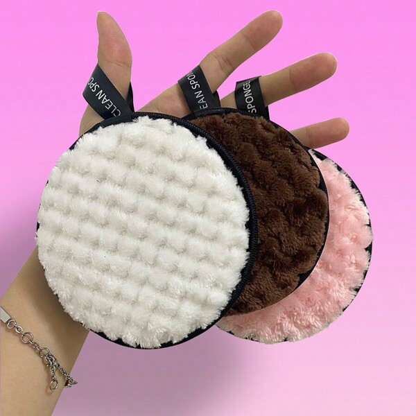 mik&joe 3pcs/Set Mixed-Color Large Round Sponge Facial Cleansing Pad & Makeup Remover Pad, Soft & Skin-Friendly, Suitable For Face Washing And Makeup Removing